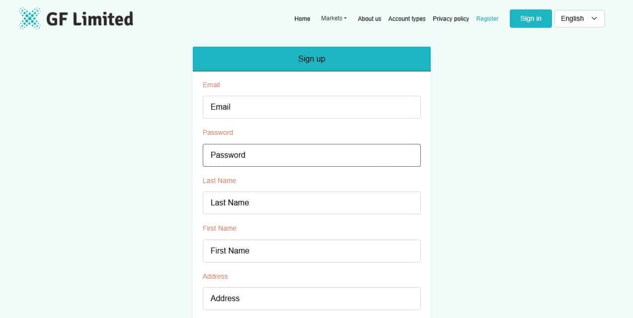 GF Limited Registration Page
